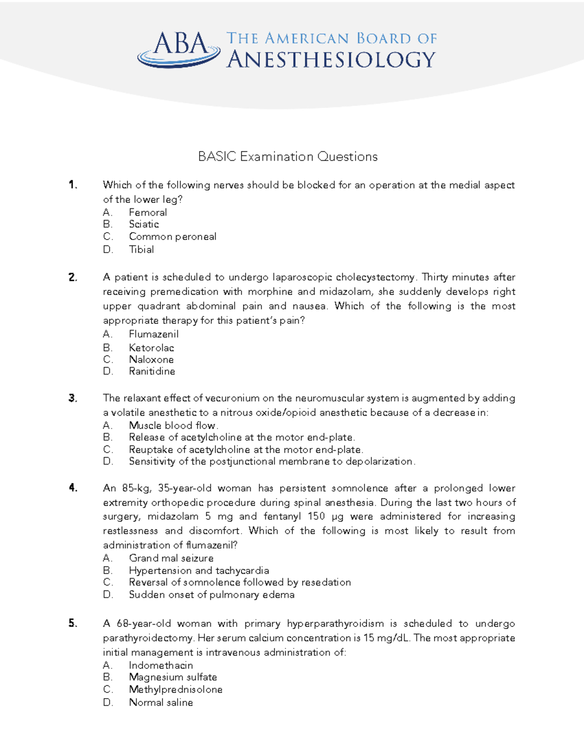 BASIC Exam Questions - Key Notes for Anesthesia Students - Studocu