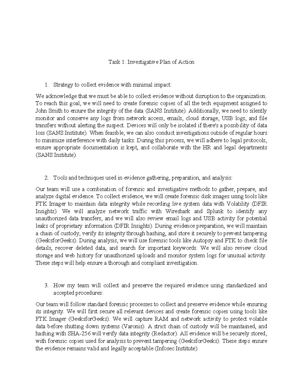 Task 1: Digital forensics investigative plan and evidence collection ...