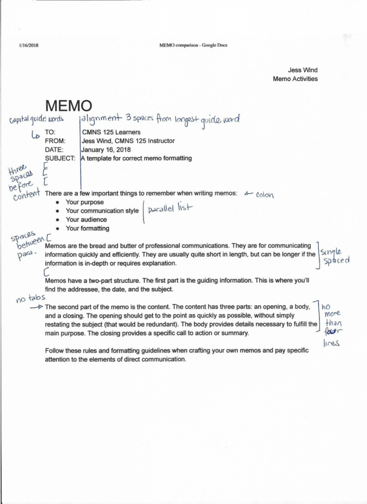 CMNS 125 Memo Formatting Guide: Key Elements & Structure - Studocu
