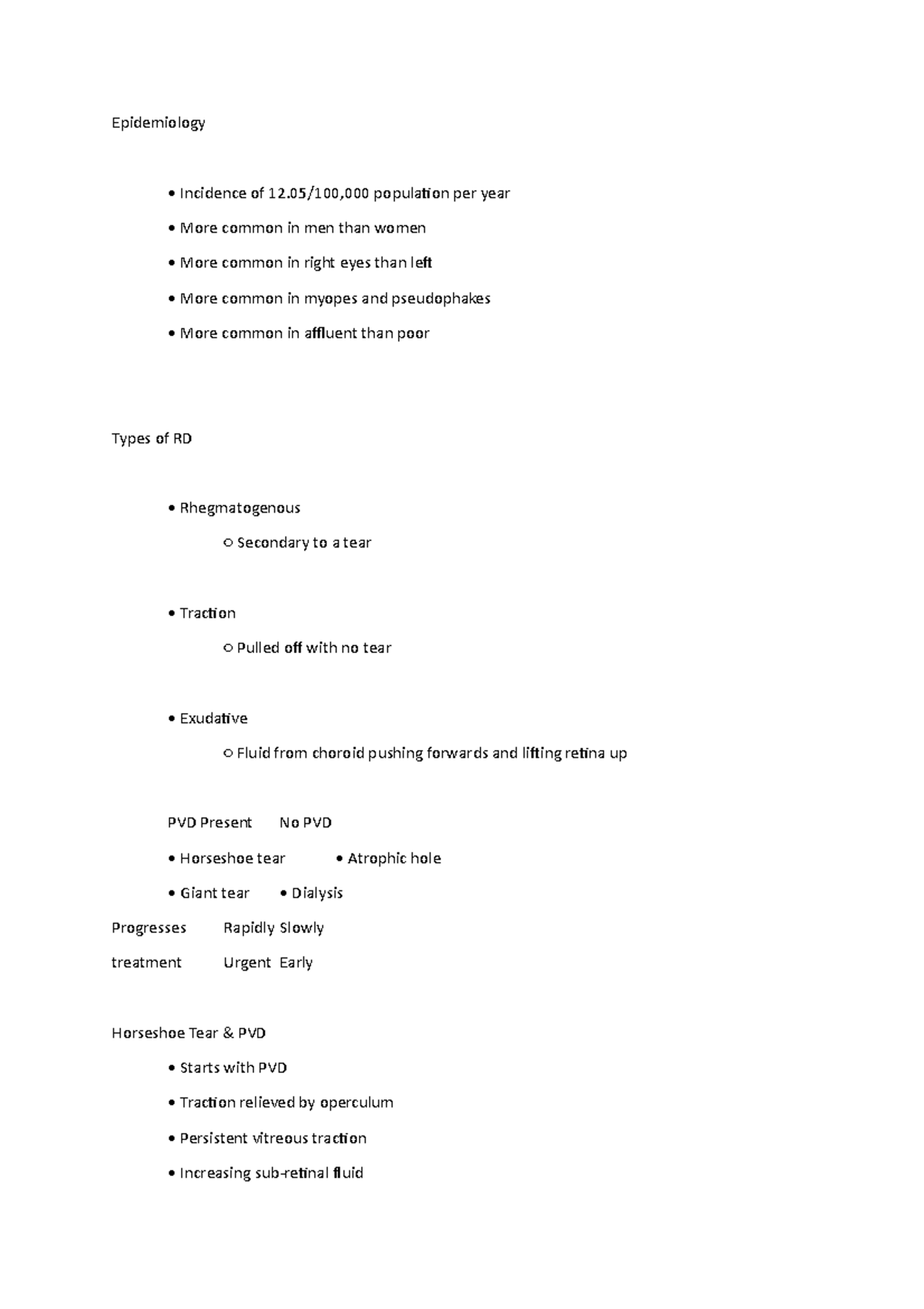 Retinal detachment - notes - Epidemiology Incidence of 12/100,000 ...