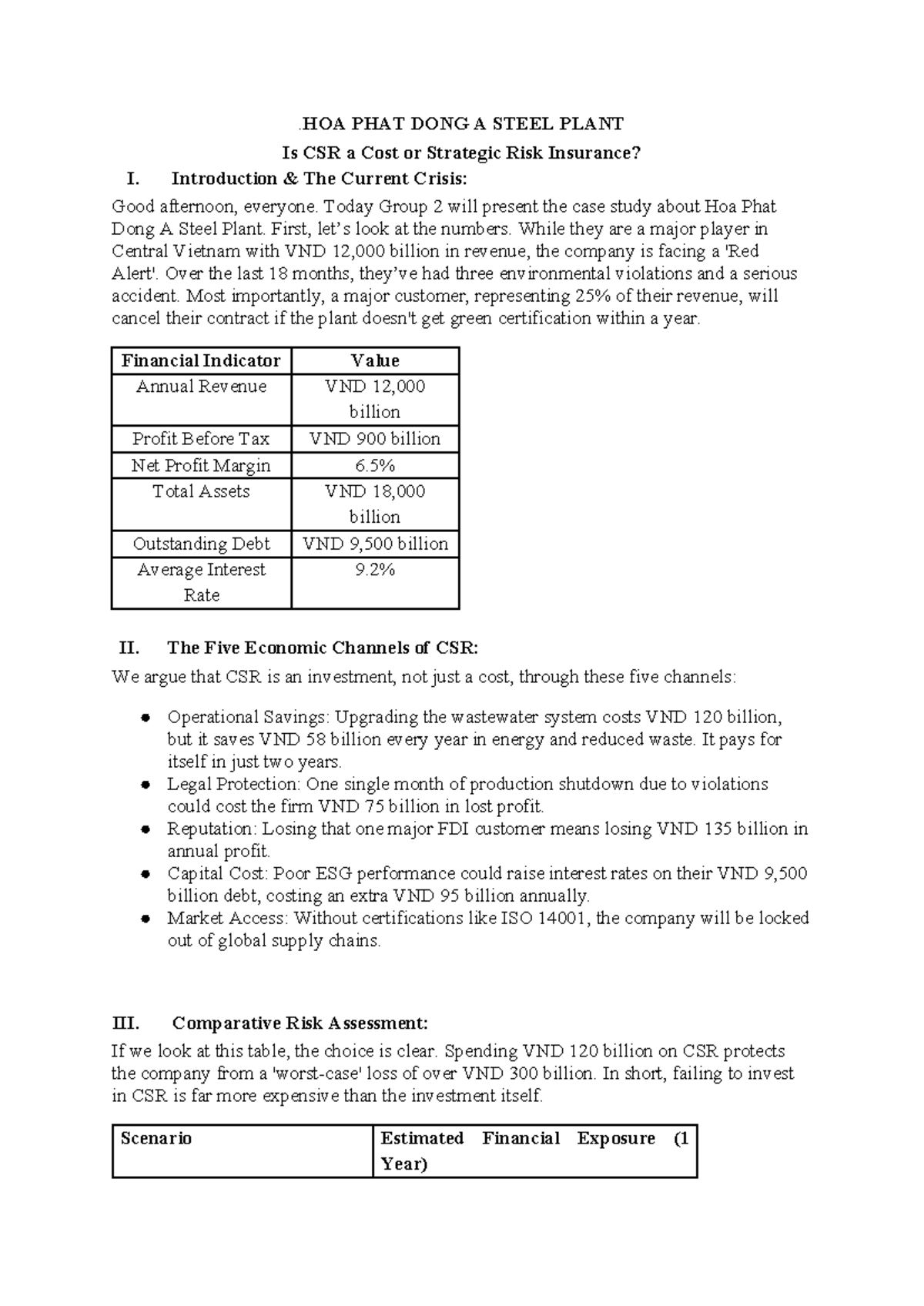 Case Study: CSR as Strategic Risk Insurance for HOA PHAT DONG A Steel ...