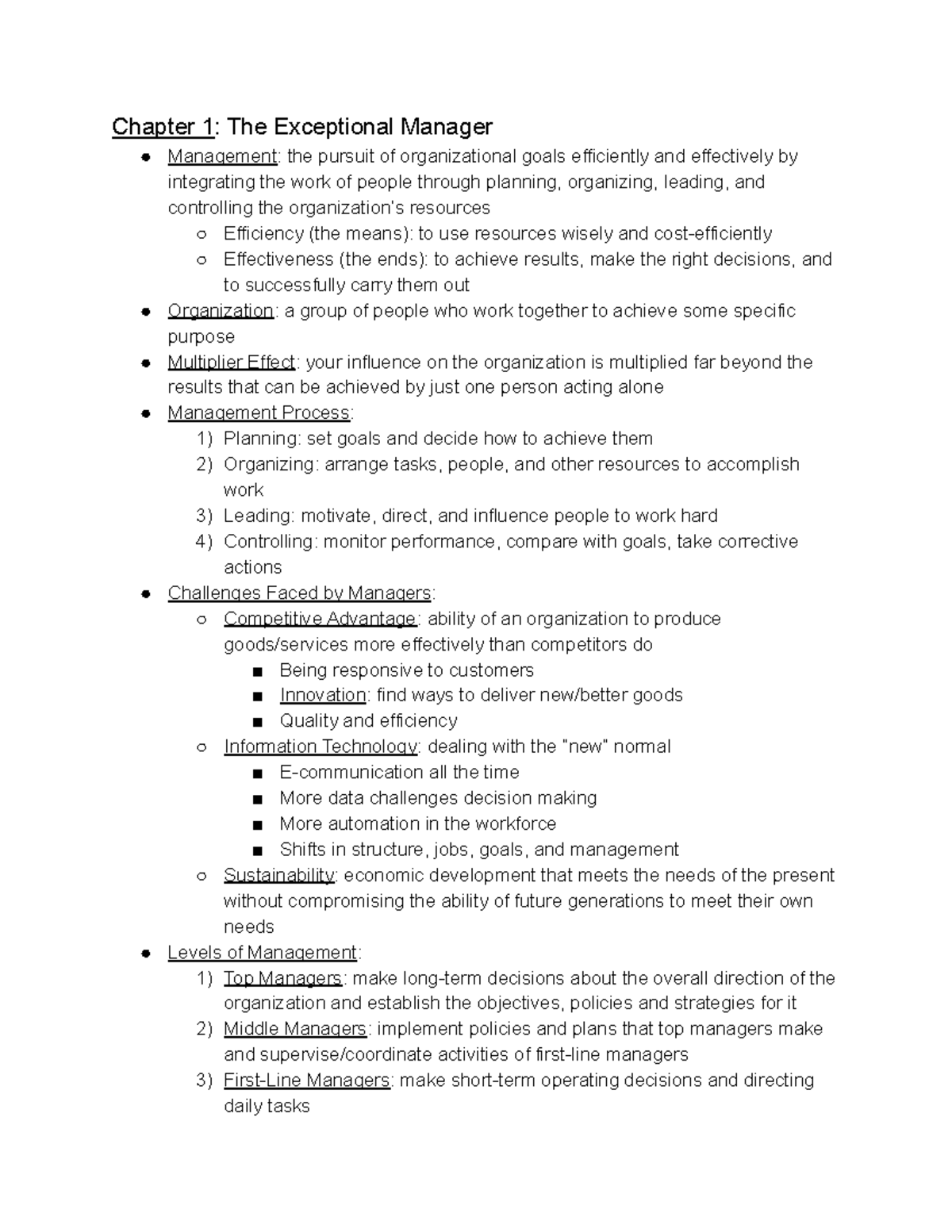 MGT 3120 - Comprehensive Final Exam Review Guide for Management - Studocu