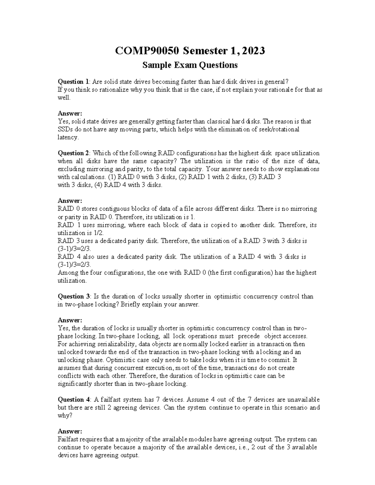 Sample Exam Questions for COMP90050 - Semester 1, 2023 - Studocu