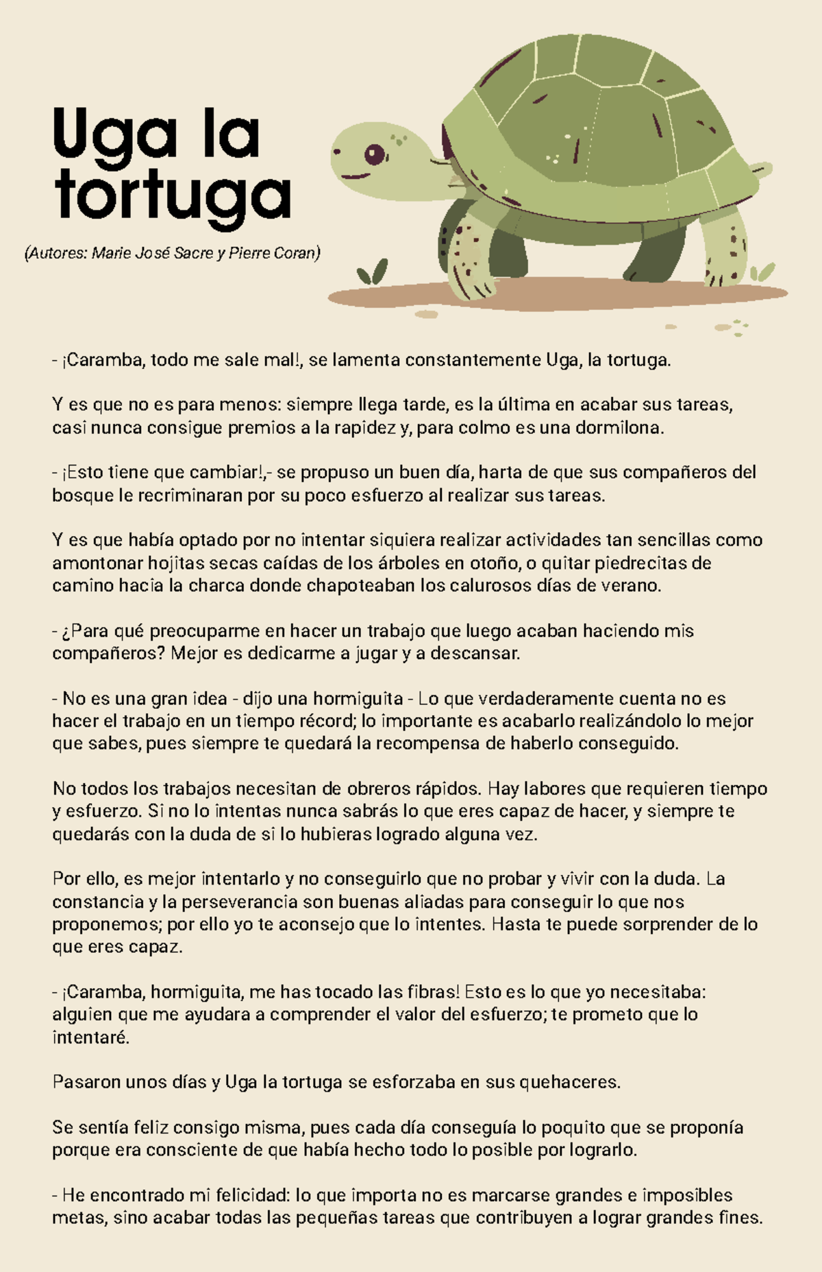 Uga la tortuga - Cuento reflexivo sobre esfuerzo y perseverancia - Studocu