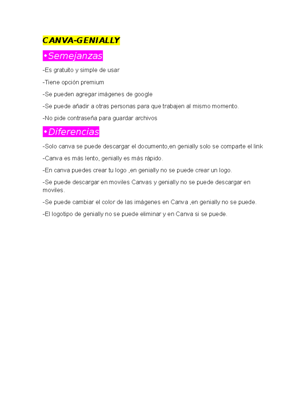 Canva y genially - Diferencia y similitud - CANVA-GENIALLY •Semejanzas ...