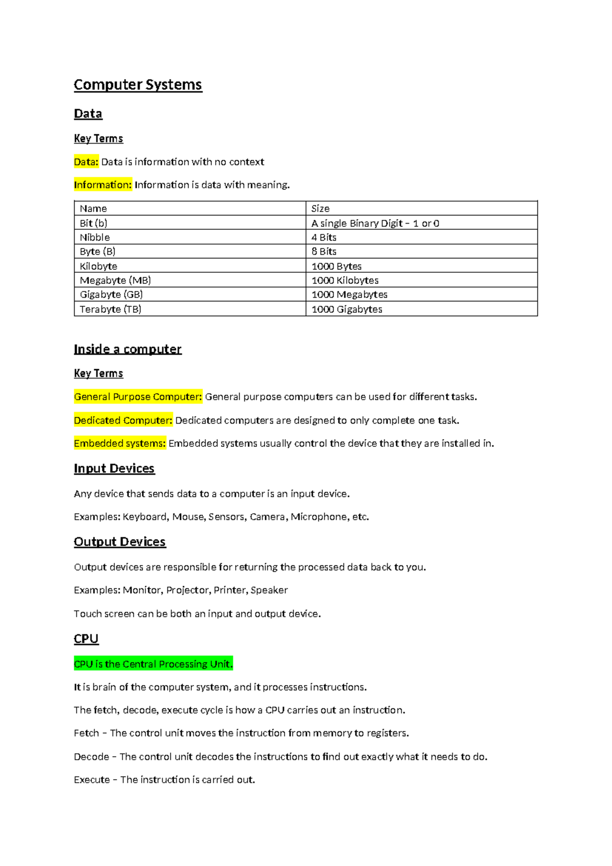 Computer Science - AQA GCSE Exam Notes on Computer Systems - Studocu
