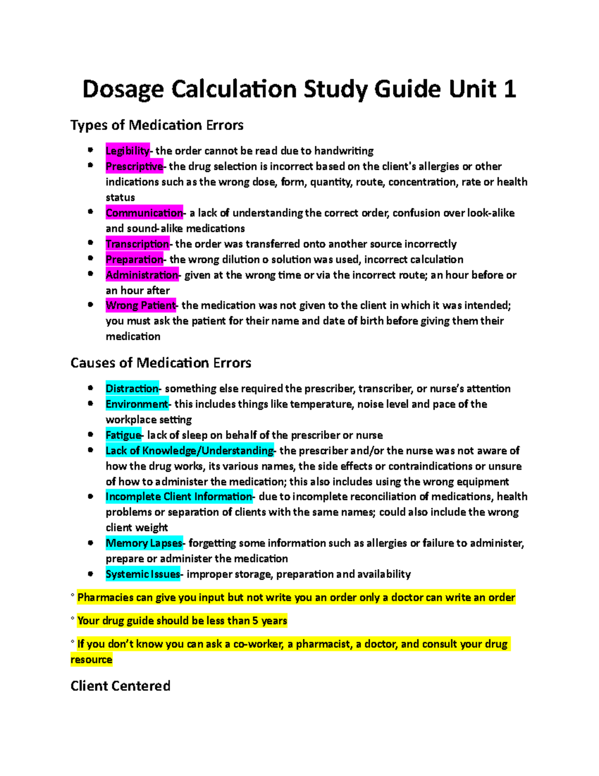 Dosage Calculation Study Guide: Understanding Medication Errors ...