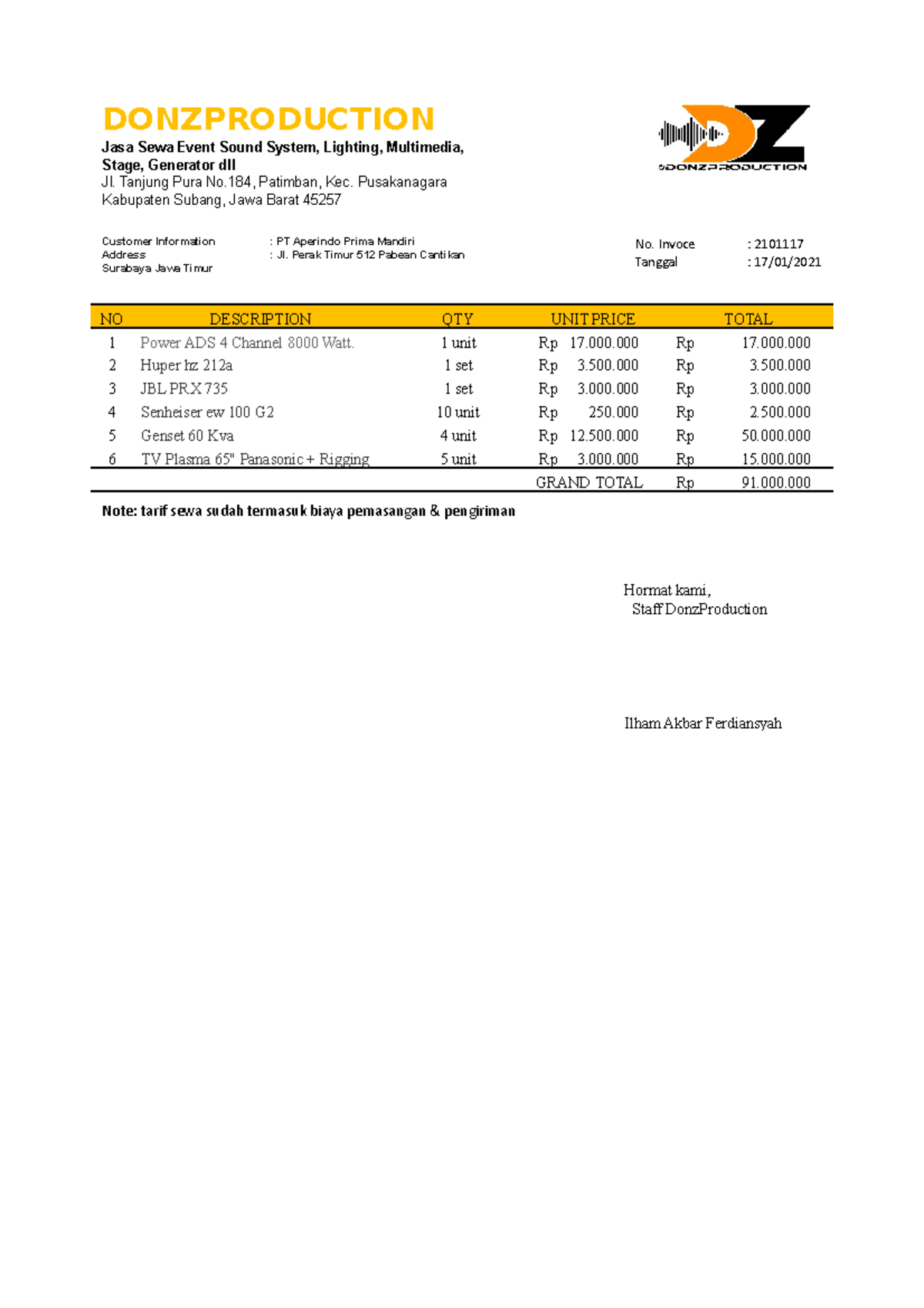 Invoice for Sound System Rental - FIX Sound System - Studocu
