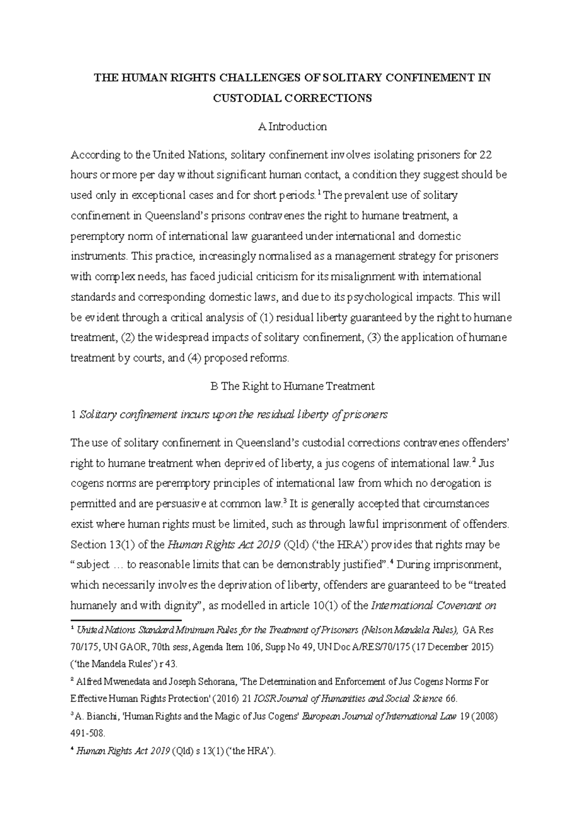 Critical Legal Essay - THE HUMAN RIGHTS CHALLENGES OF SOLITARY ...