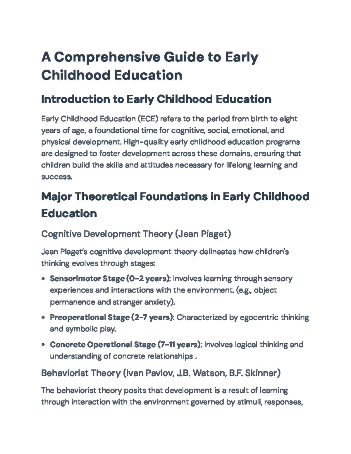 Comprehensive Overview of Early Childhood Education Theories and ...
