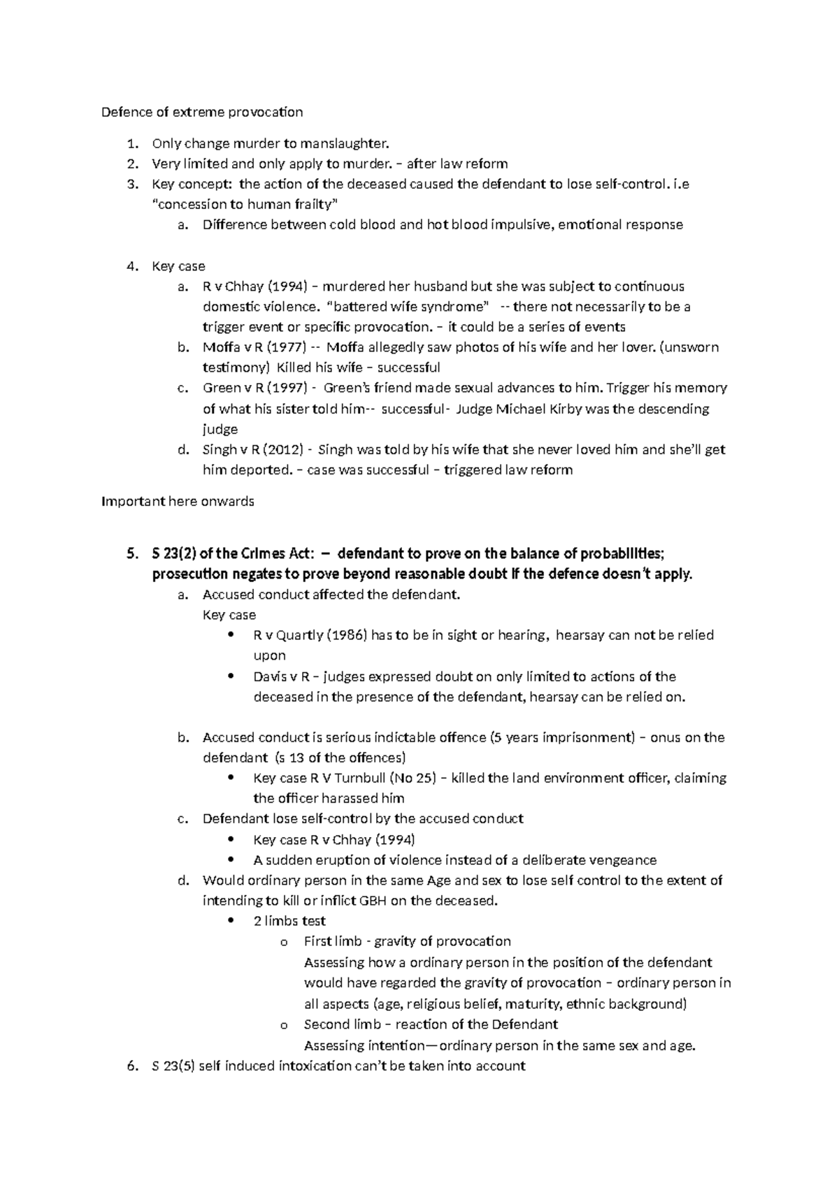 Defence of Extreme Provocation: Key Cases and Concepts Analysis - Studocu