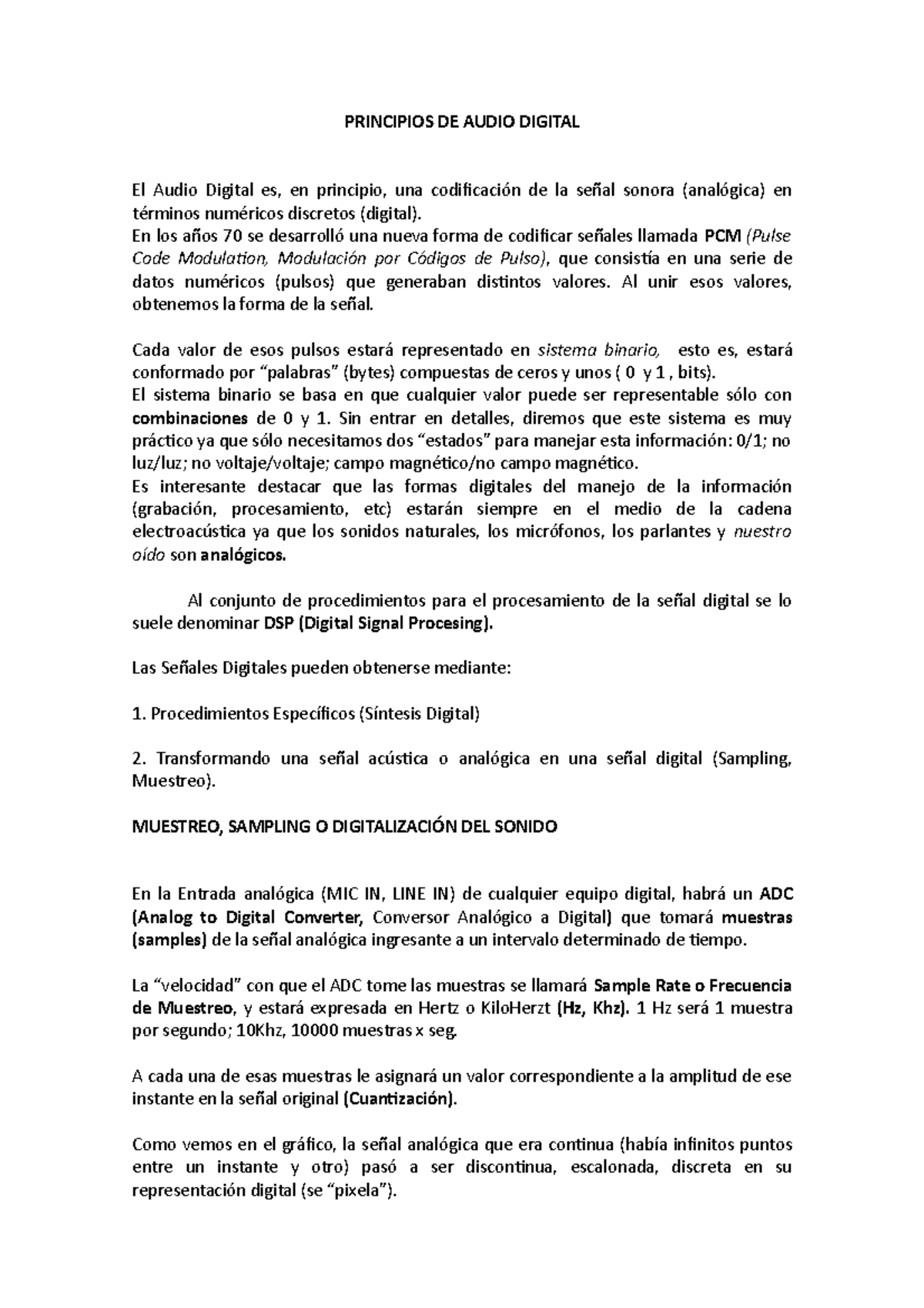 Principios de audio digital - PRINCIPIOS DE AUDIO DIGITAL El Audio ...