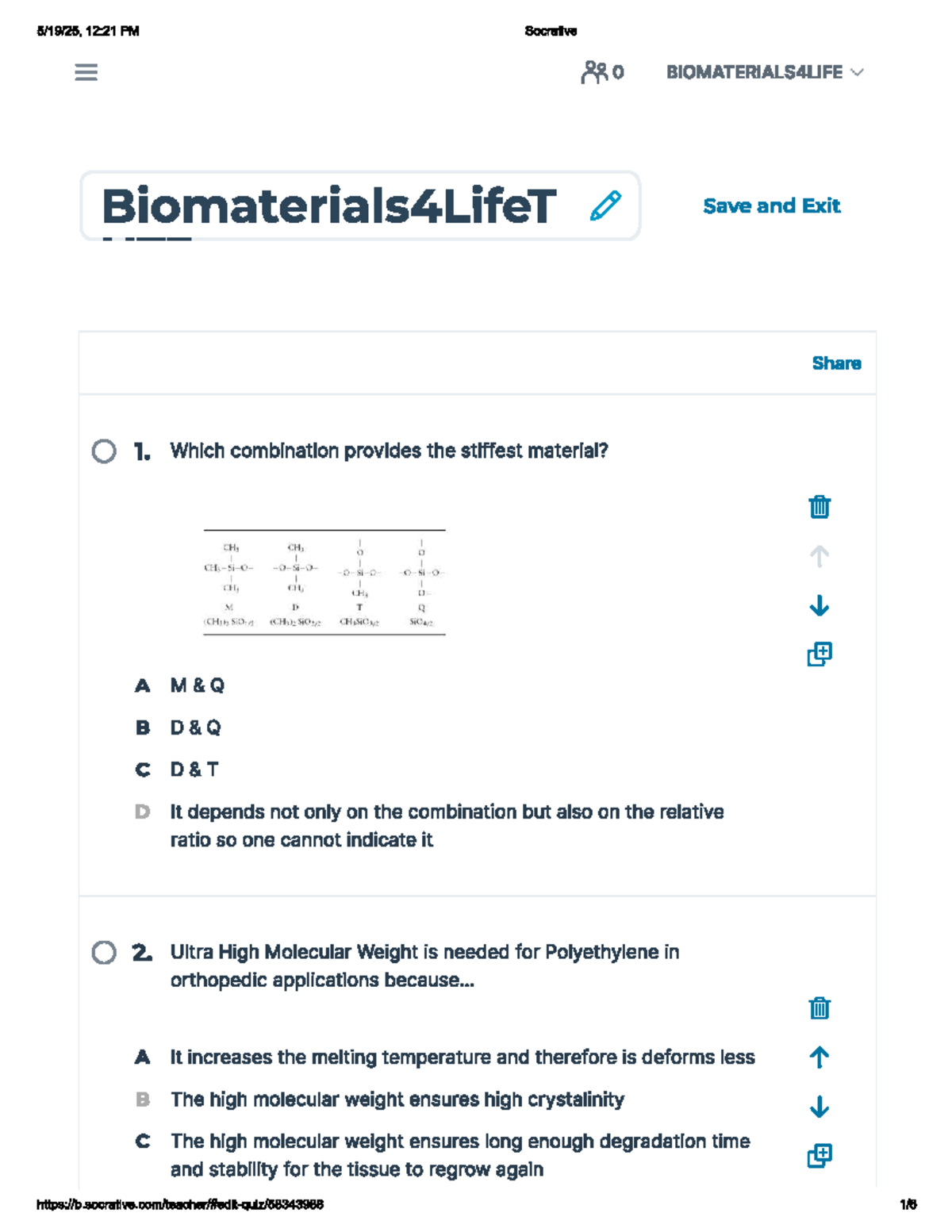 BIOMATERIALS4LIFE: Answers to Socrative Tutorial 3 Questions - Studeersnel