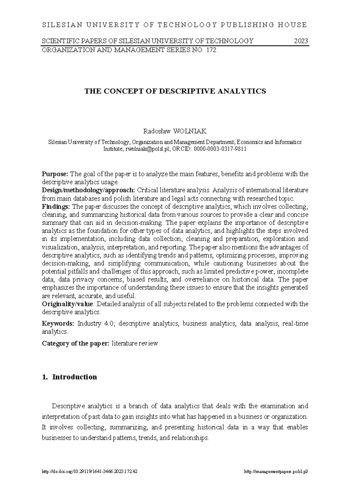 Descriptive Analytics: Features, Benefits, and Challenges (SILESIAN ...