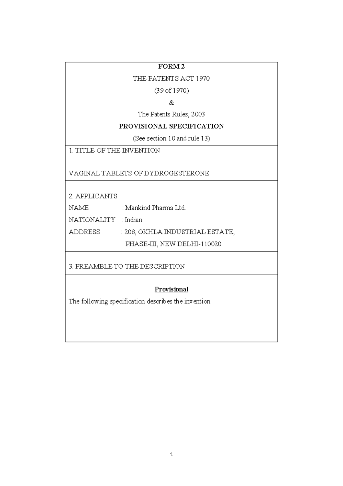 FORM 2 Provisional Specification - FORM 2 THE PATENTS ACT 1970 (39 of ...