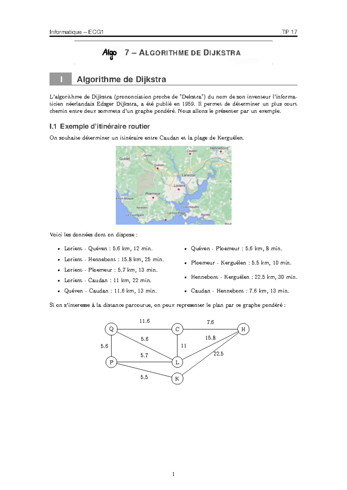 Informatique ECG1 TP 17 : Algorithme de Dijkstra et Chemins Minimes ...