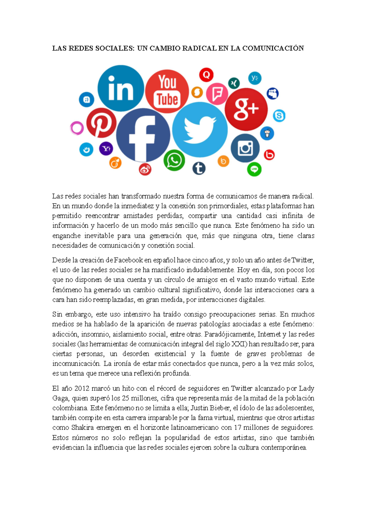Las Redes Sociales y su Impacto en la Comunicación Actual - Studocu