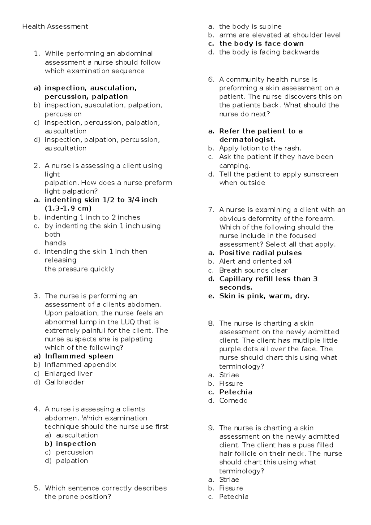 Health Assessment (HA 101) Practice Questions and Techniques - Studocu