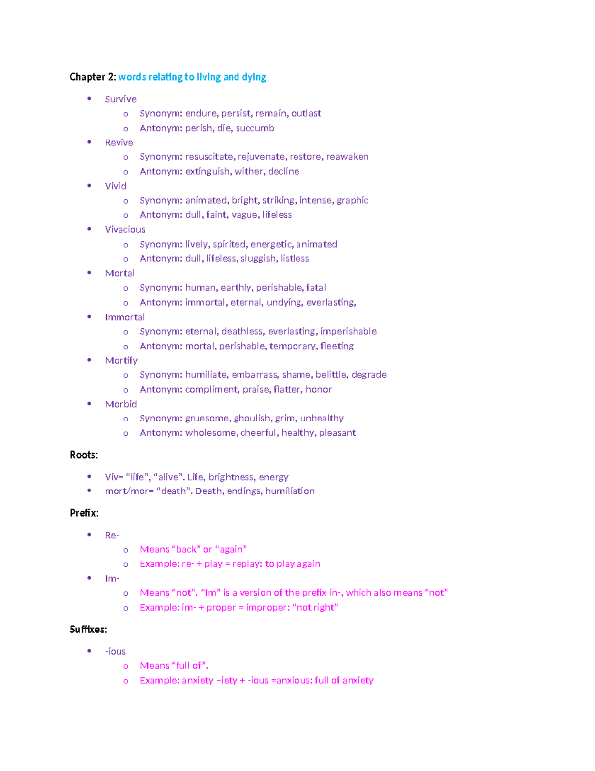 Chapter 2: Vocabulary on Life and Death Concepts KB - Studocu