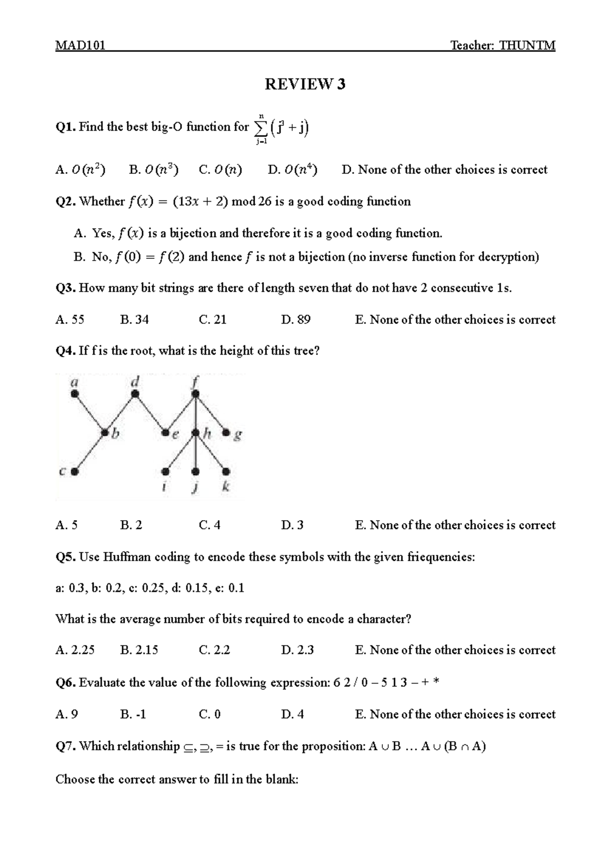 Review 3 - Luyện Đề FE for Advanced Algorithms Concepts - Studocu