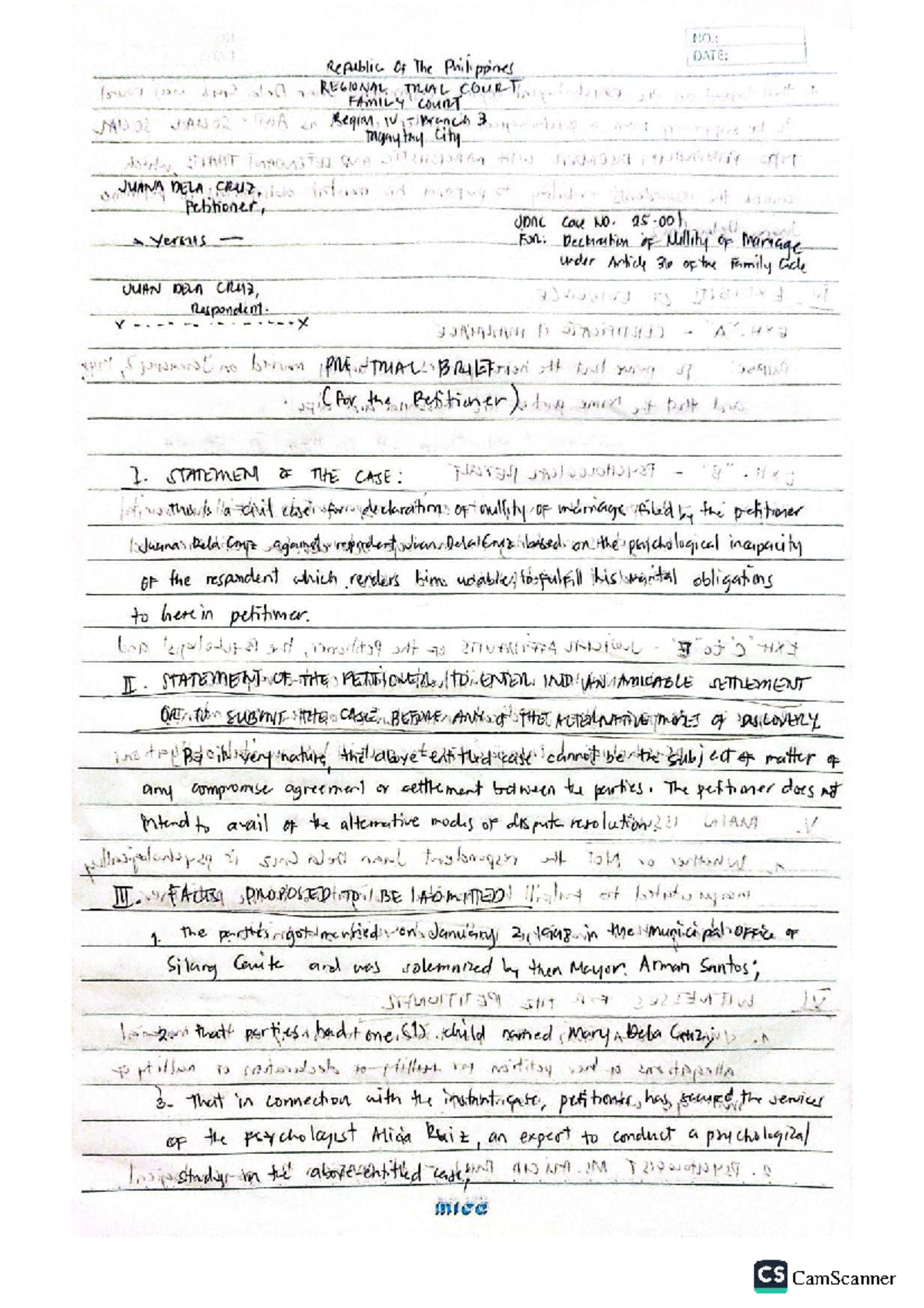 Activity-2 Pre-Trial Brief: Declaration of Nullity of Marriage Case No ...