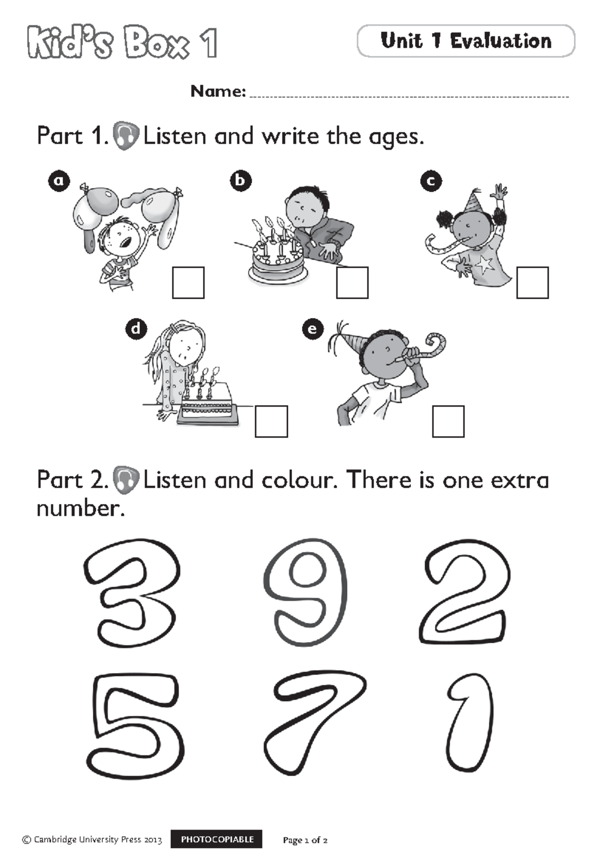 Kid's Box 1 Test - Listening and Comprehension Activities - Studocu