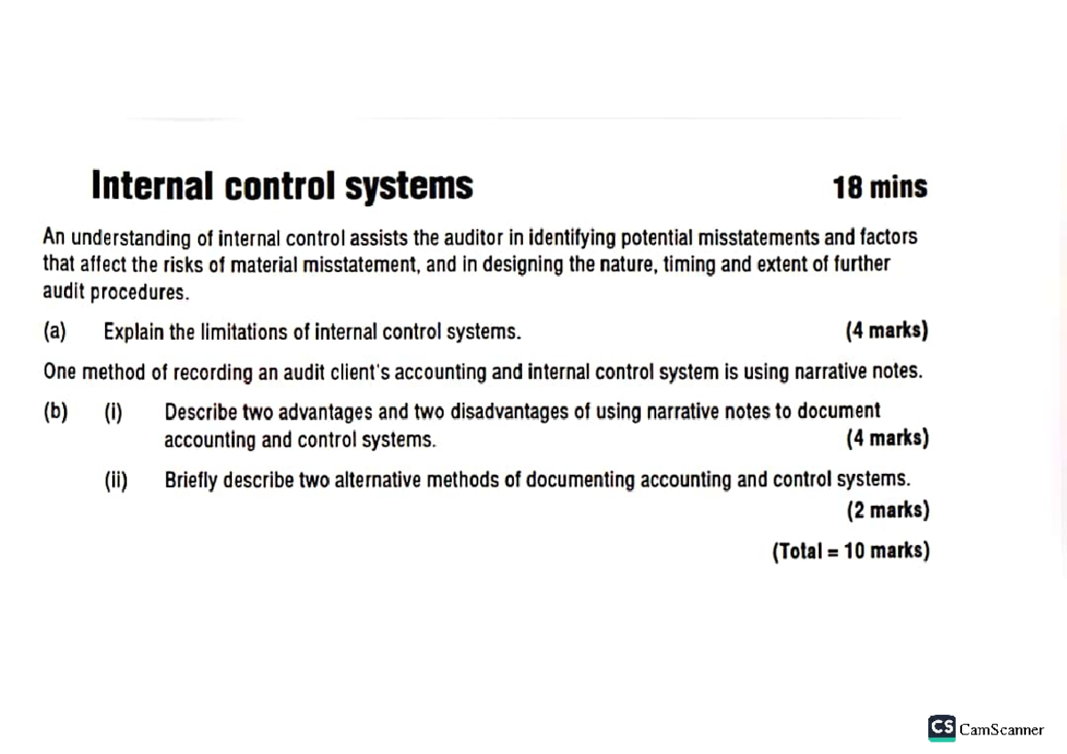 CS F8 Audit & Assurance: Internal Control Systems Overview - Studocu