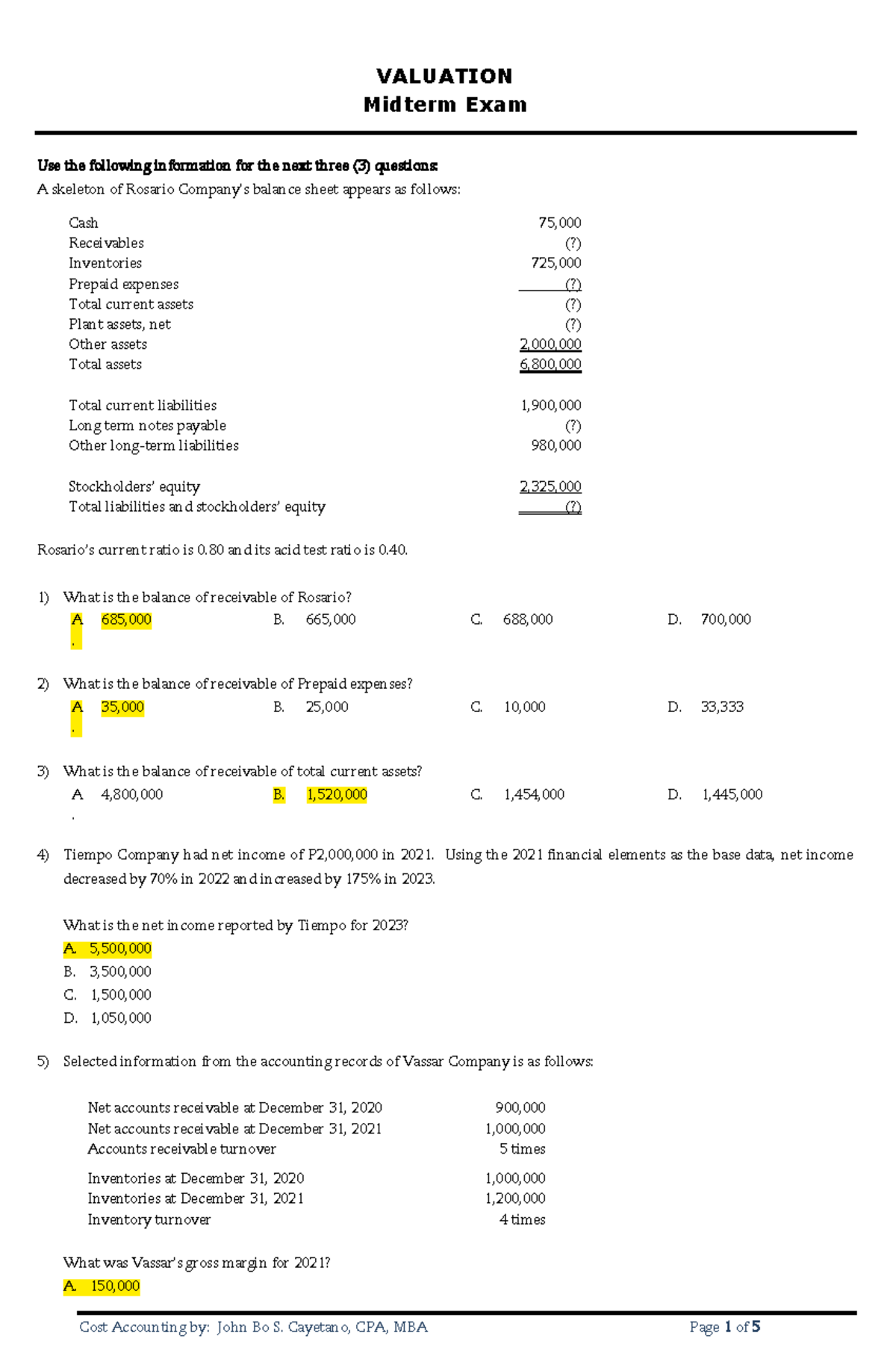 Valuation Midterm Exam Study Guide - Cost Accounting 101 - Studocu