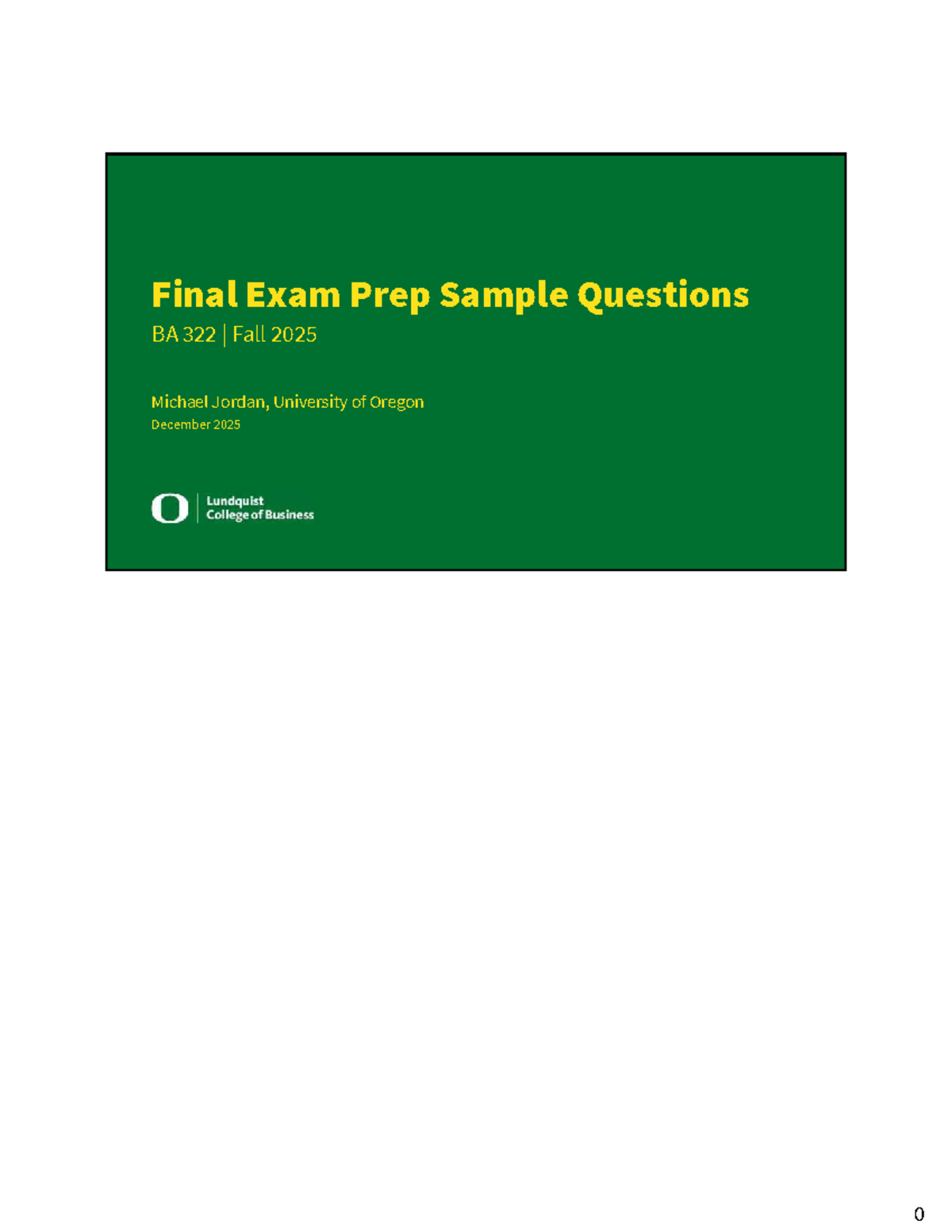 Final Exam Prep Sample Questions for BA 322 - Studocu