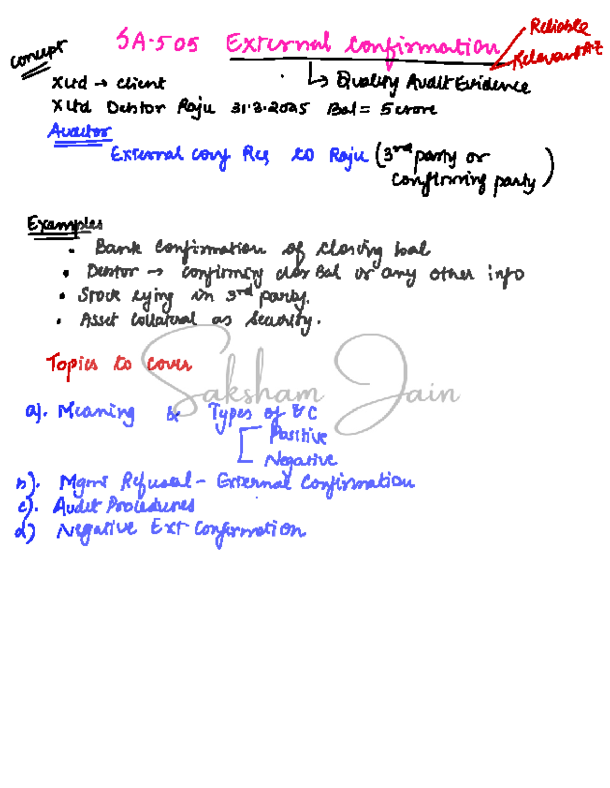 SA505 Quality Audit Evidence: External Confirmation Procedures and ...