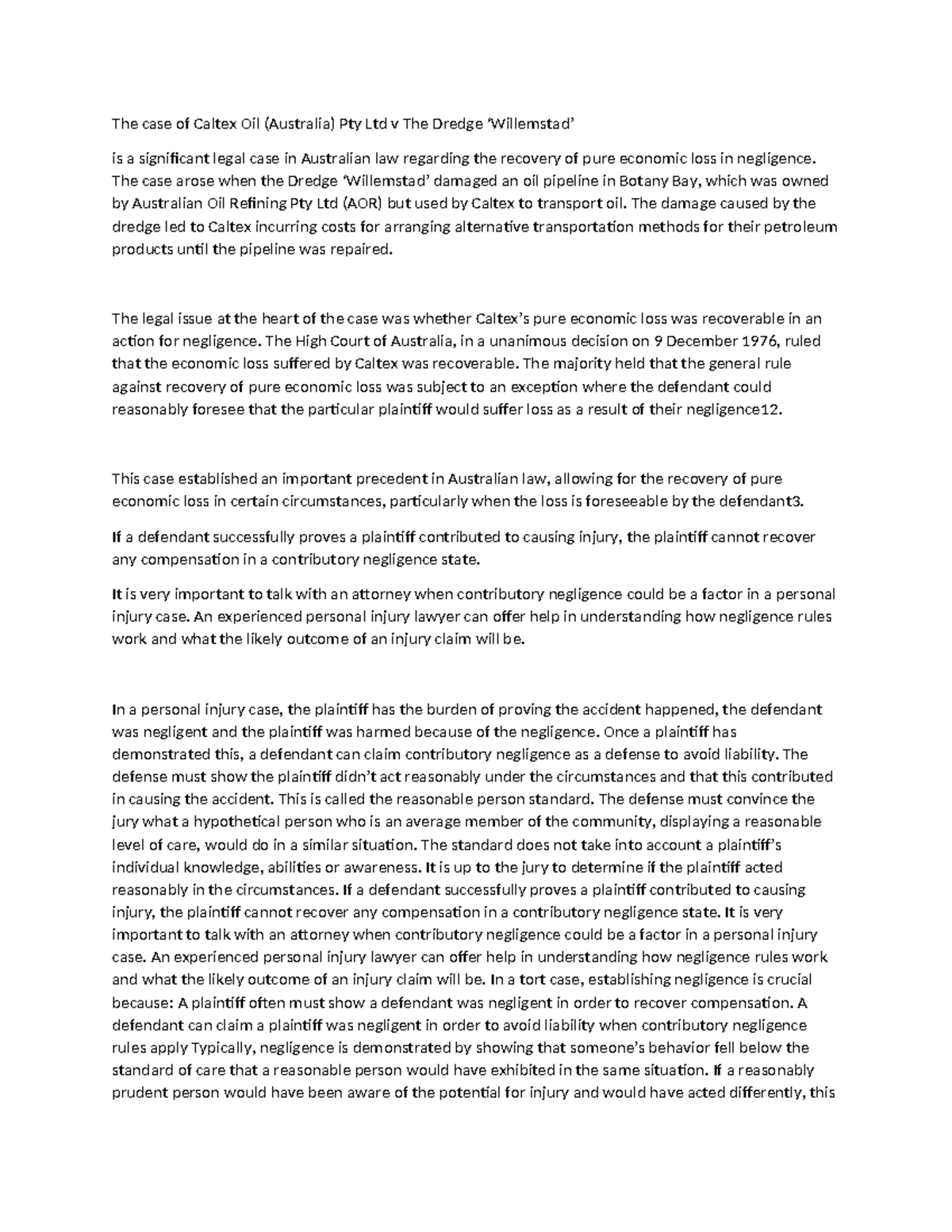 Caltex Oil Case Study: Economic Loss & Negligence Claims Explained ...