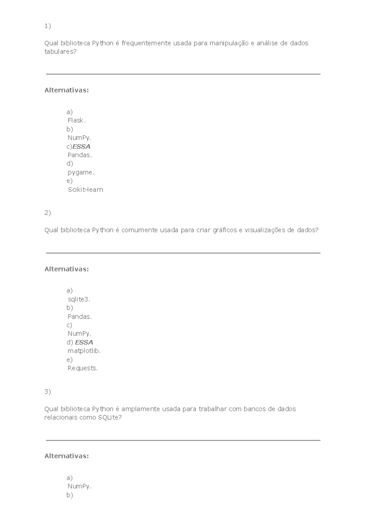 Av02 Linguagem de Programação - 1) Qual biblioteca Python é ...