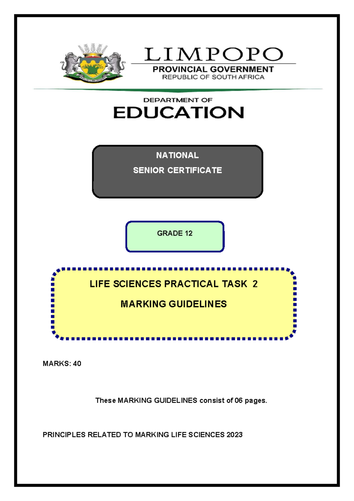 LIFE SCIENCES GRADE 12 PRACTICAL TASK 2 MARKING GUIDELINES - Studocu