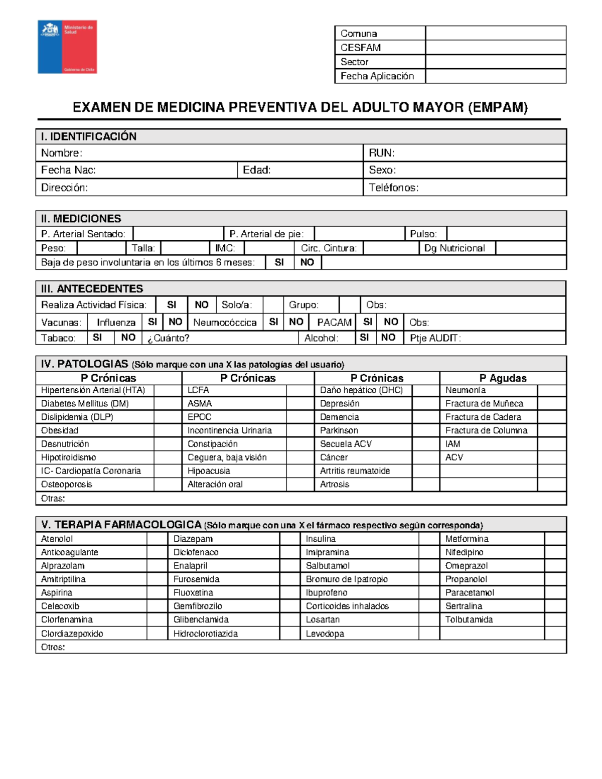 Examen de Medicina Preventiva del Adulto Mayor (EMPAM) - Formulario ...