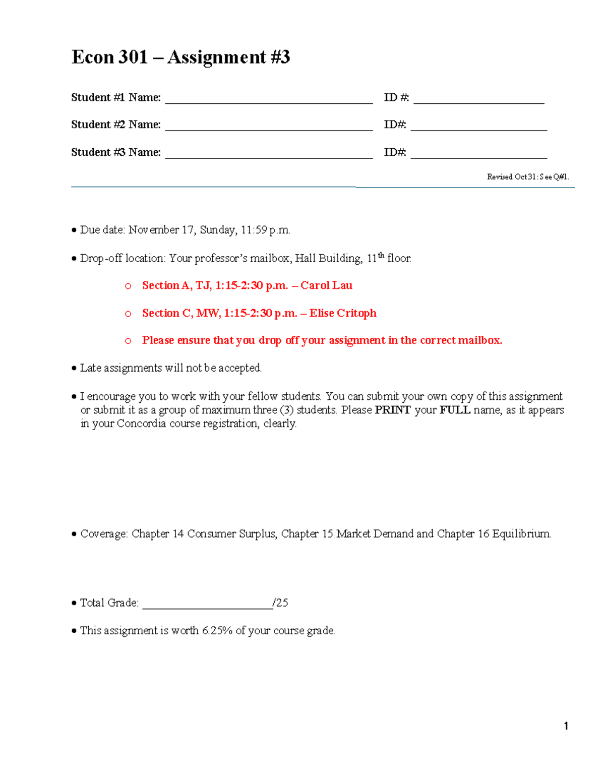Econ 301,Assignment 3 - N/A - Econ 301 – Assignment # 3 Student #1 Name ...
