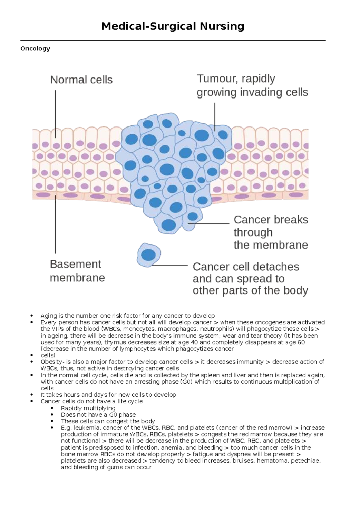Oncology NUR 301: Aging and Cancer Cell Dynamics Lecture Notes - Studocu