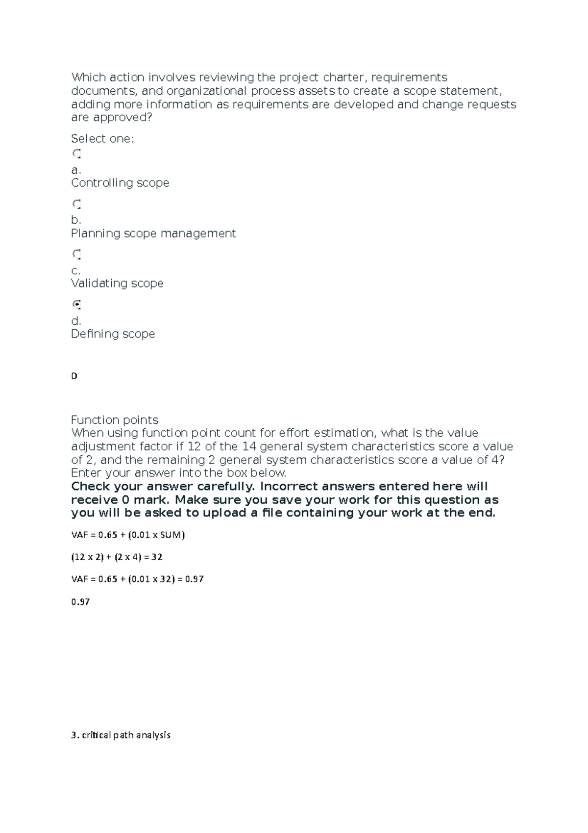 CSIT883 Week 6 Lab Questions and Exercises on Scope Statement - Studocu