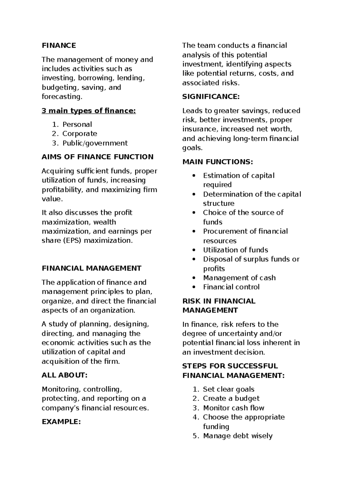 FINANCE 101: Overview of Financial Management Principles and Functions ...