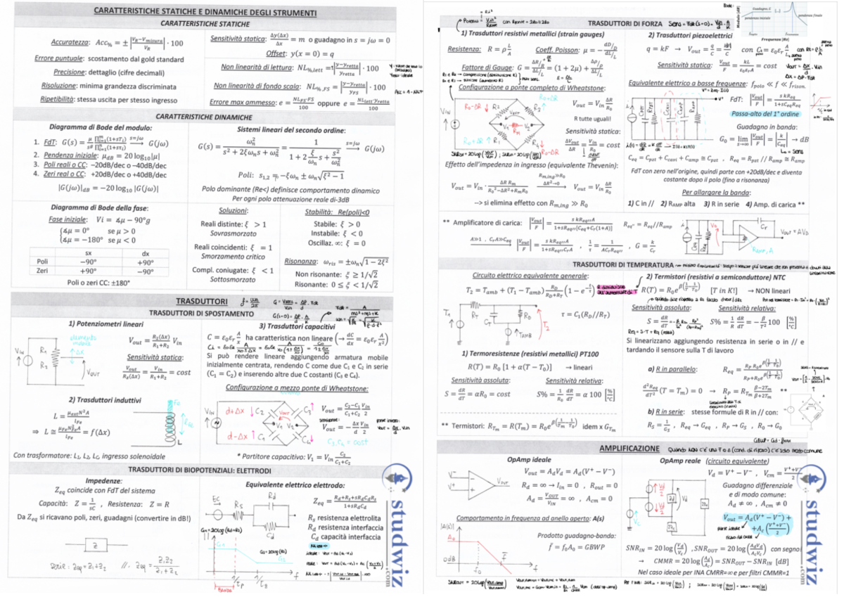 Caratteristiche Statiche e Dinamiche degli Strumenti: Formulario Finale ...