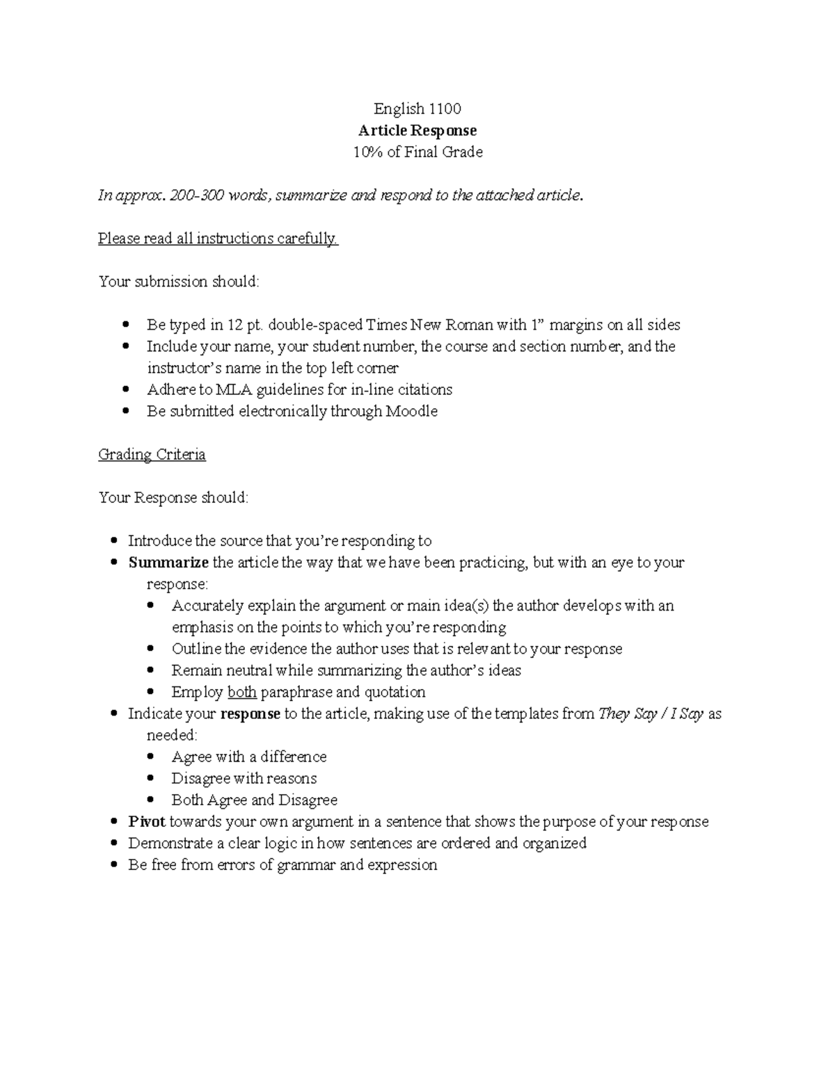 English 1100: Article Response Guidelines for Final Grade Submission ...