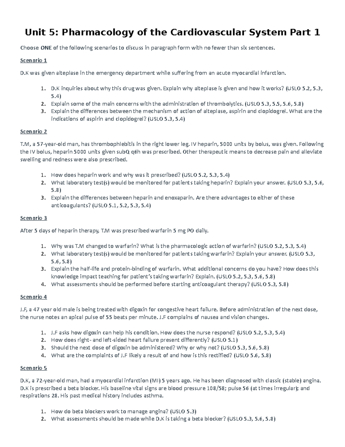 Unit 5 - Cardiovascular System Pharmacology: Key Concepts & Scenarios ...
