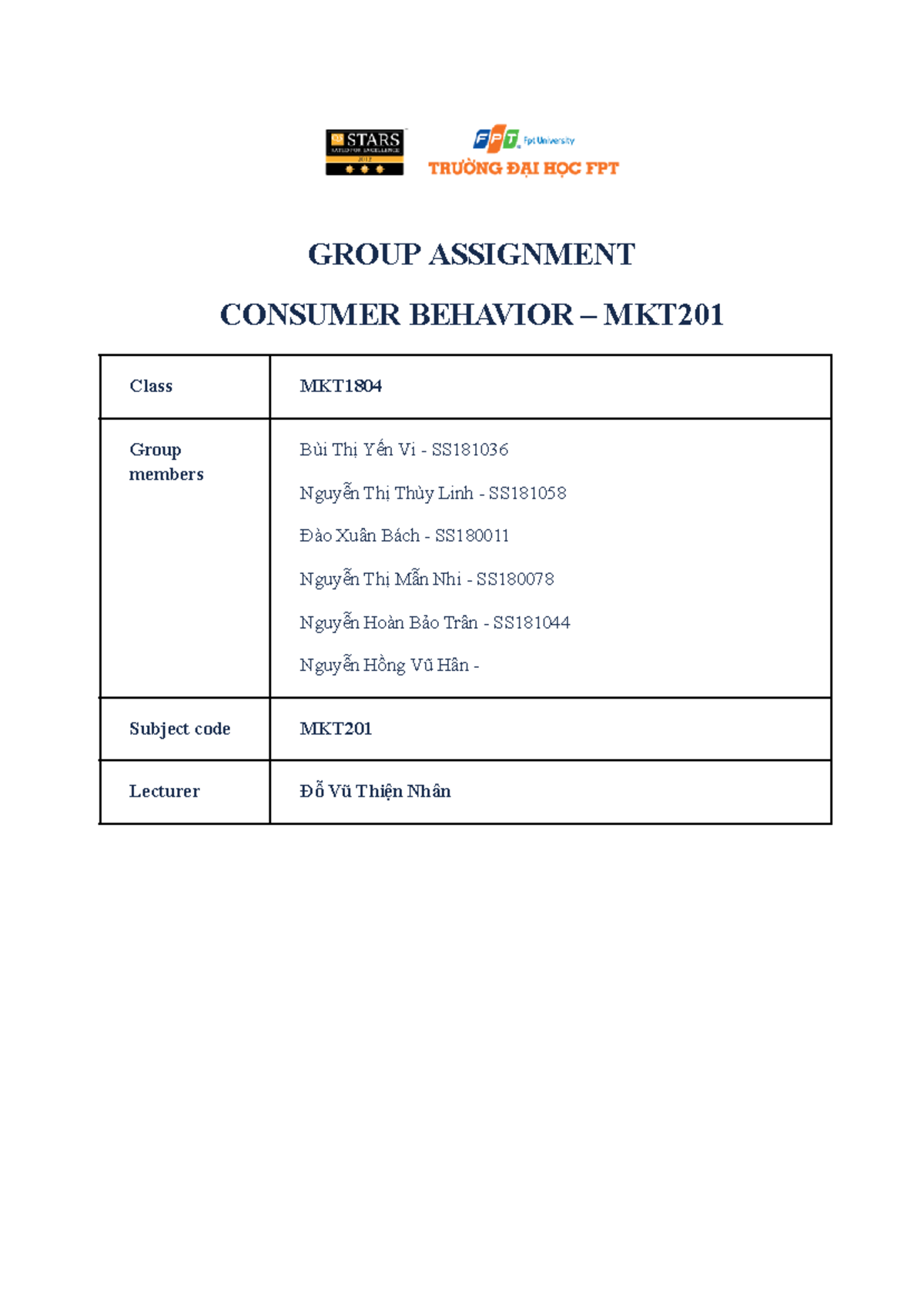 Group Assignment - MKT201 - Fall2024 - GROUP ASSIGNMENT CONSUMER ...