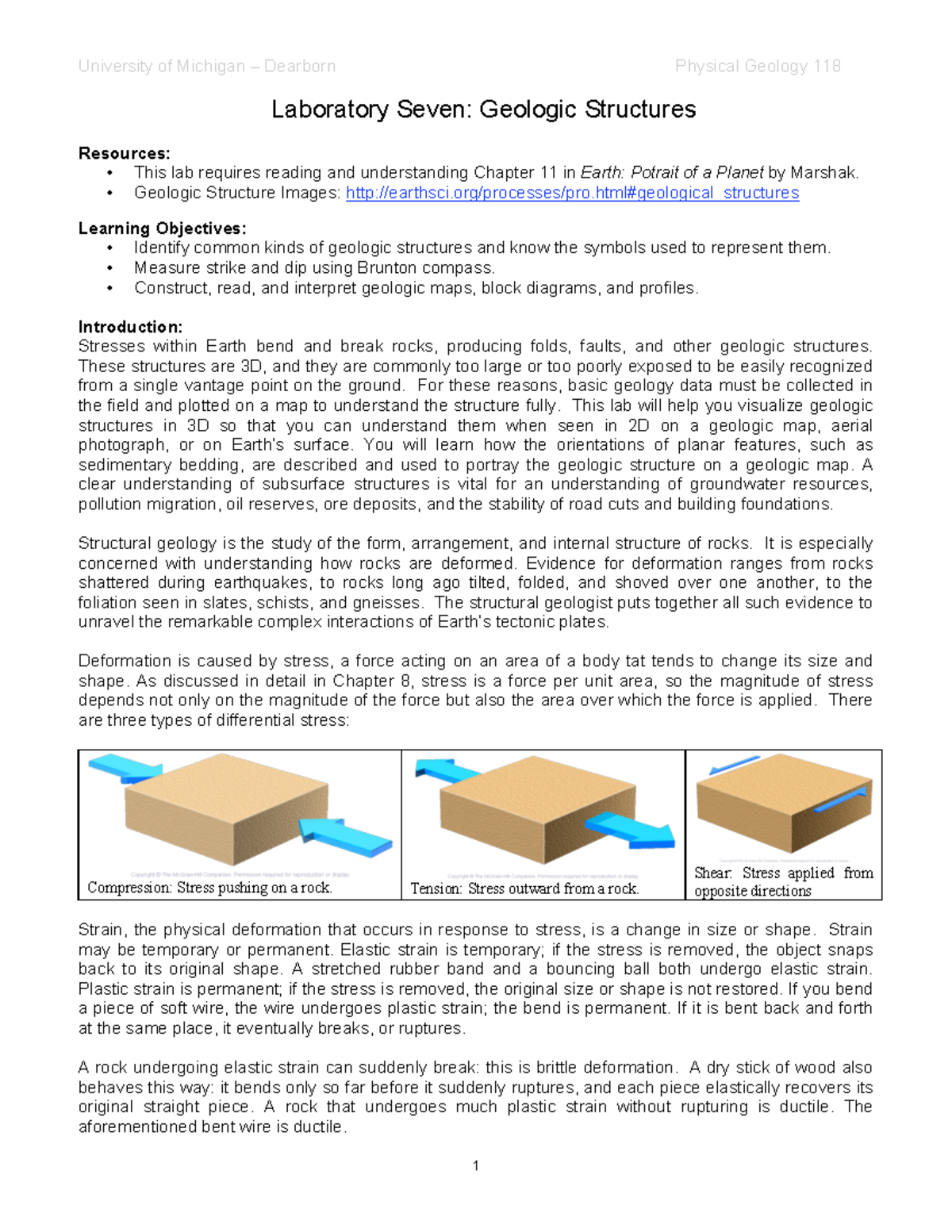 Lab 7 Geologic Structures Fall 2018 - University of Michigan Dearborn ...