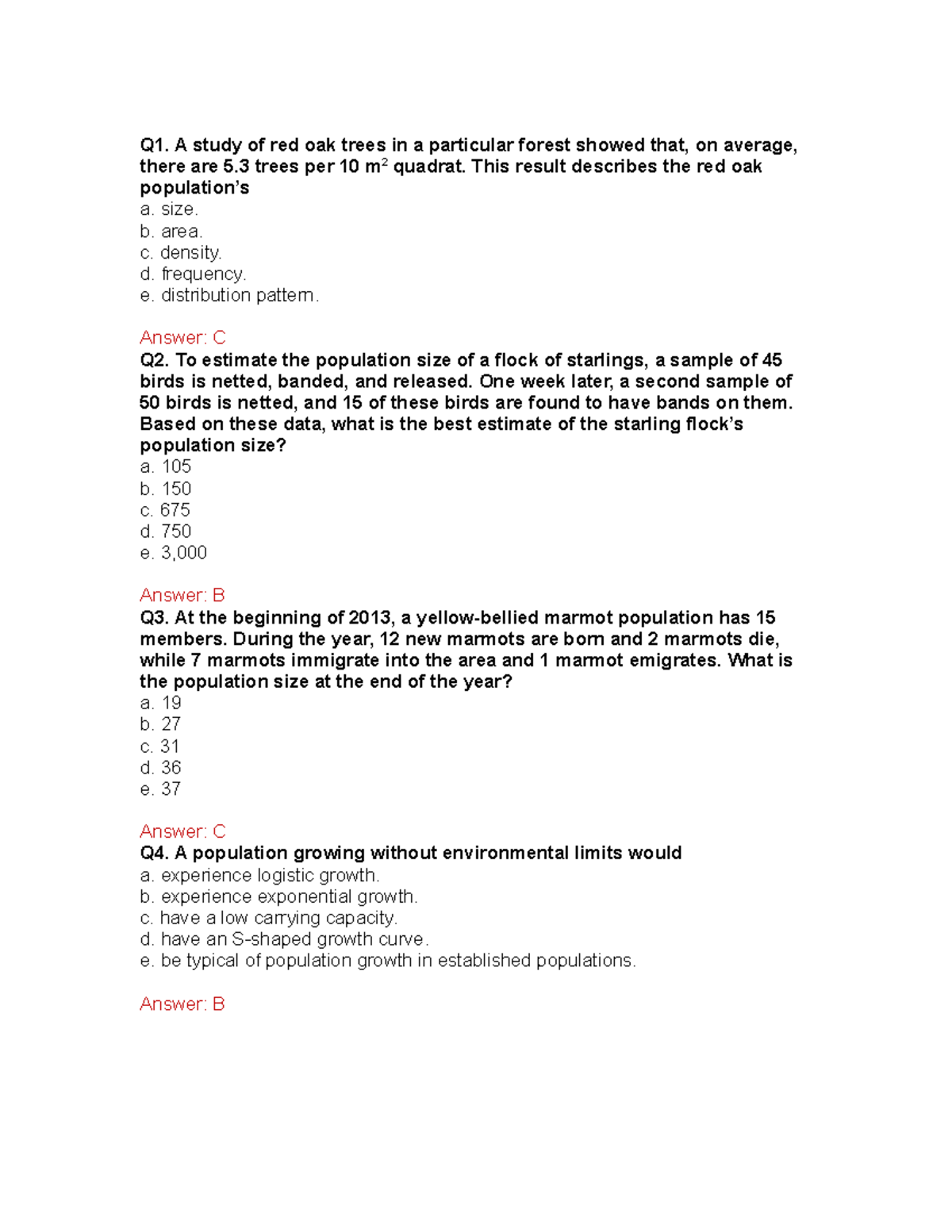 Population Growth Practice Questions & Answers - Q1. A study of red oak ...