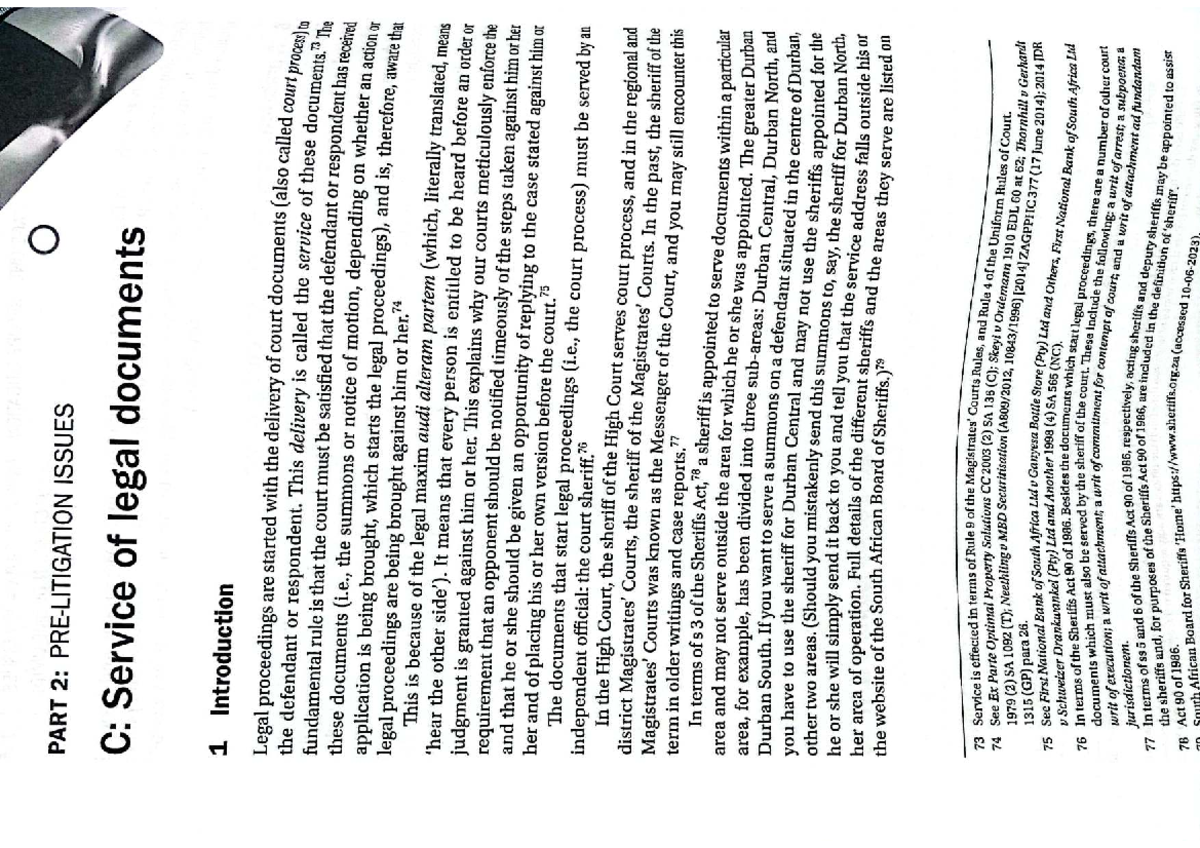 CIVIL PROCEDURE TEST 2: SERVICE OF LEGAL DOCUMENTS AND APPLICATIONS ...