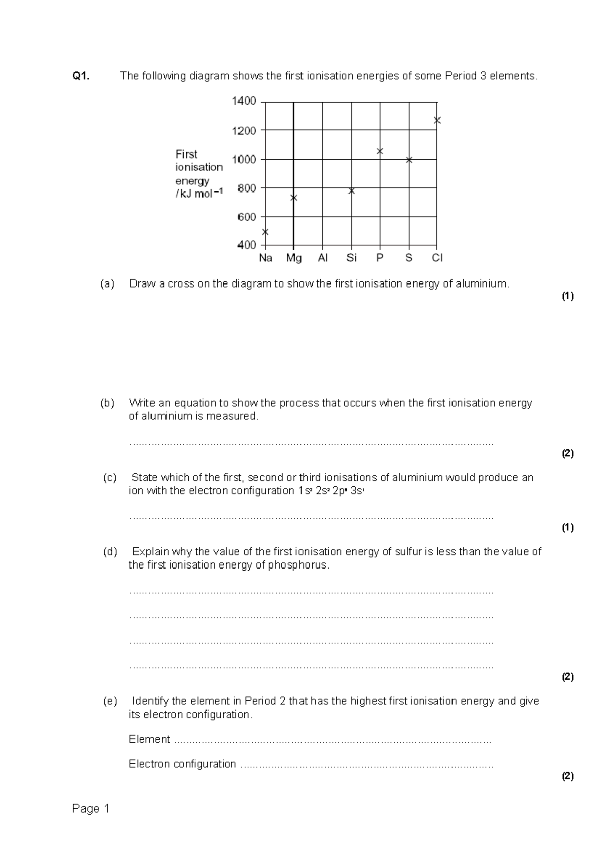 Periodic Trends in Ionization Energies: Exam Questions 1 & 2 - Studocu