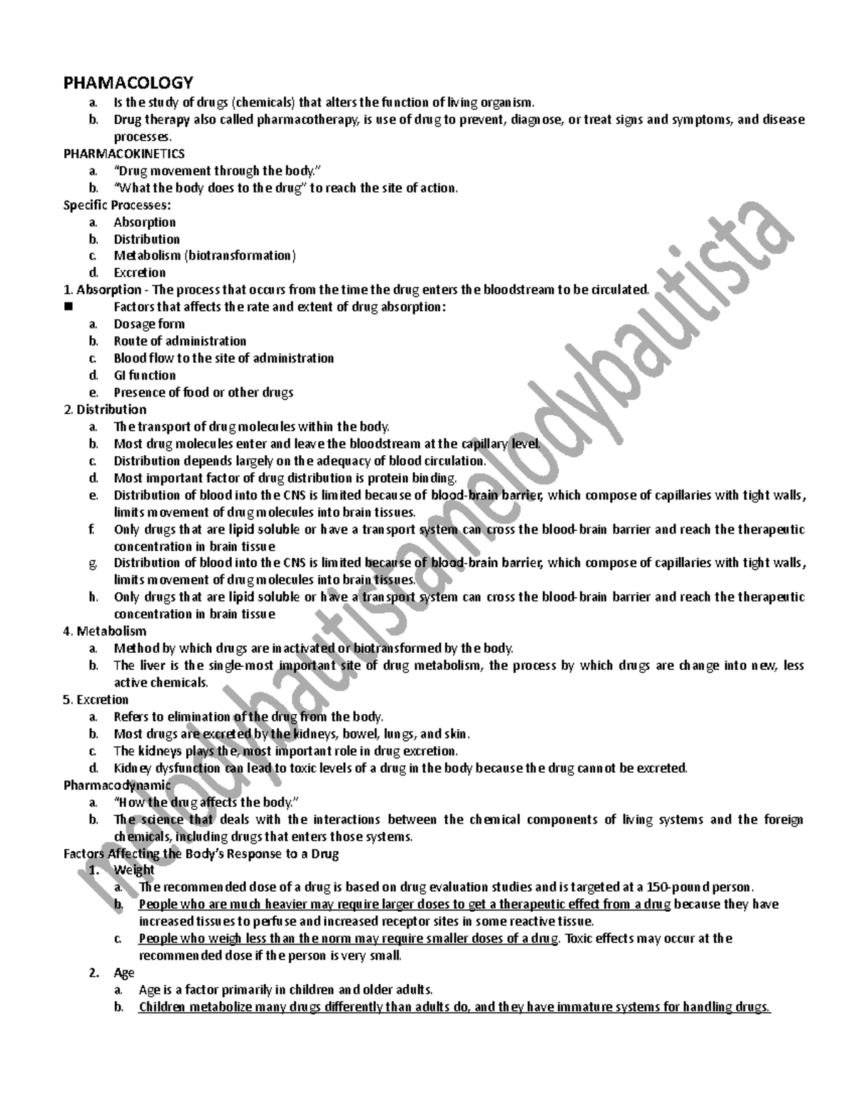 Pharmacology PHM 101 - Comprehensive Lecture Notes on Drug Effects ...
