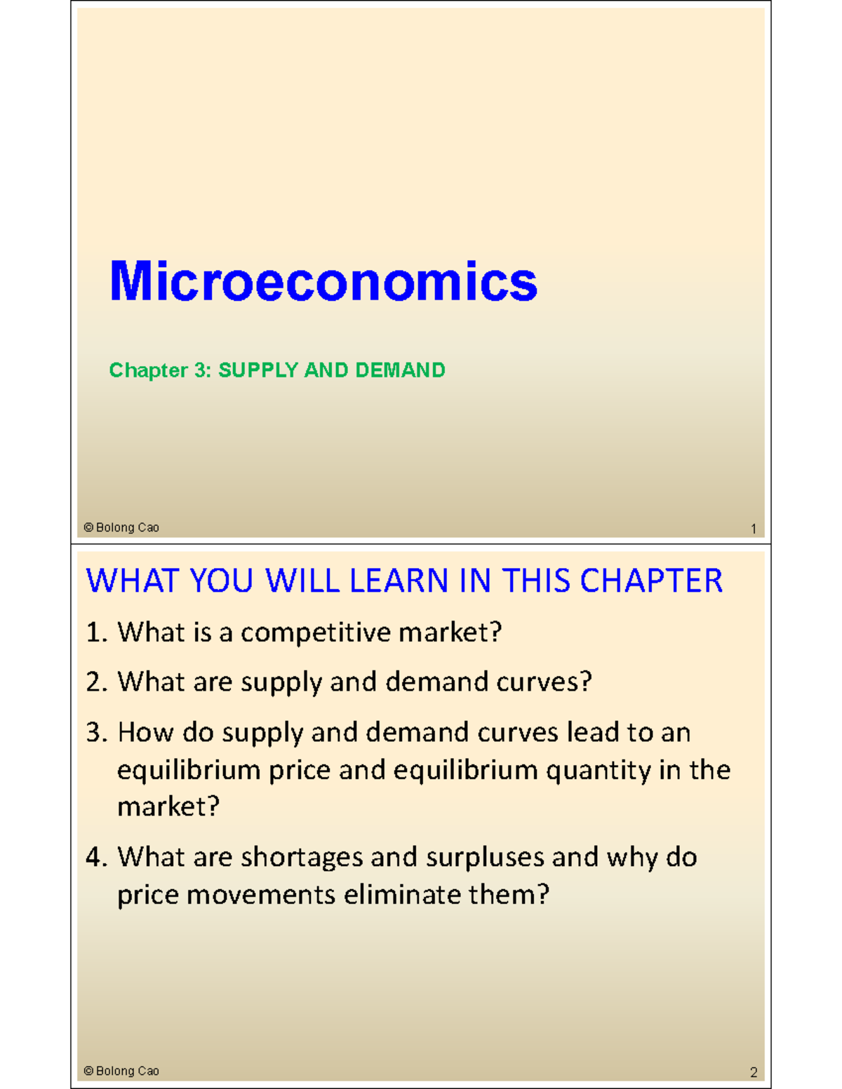 CBL 3031: Chapter 3 Lecture Notes on Supply and Demand Dynamics ...