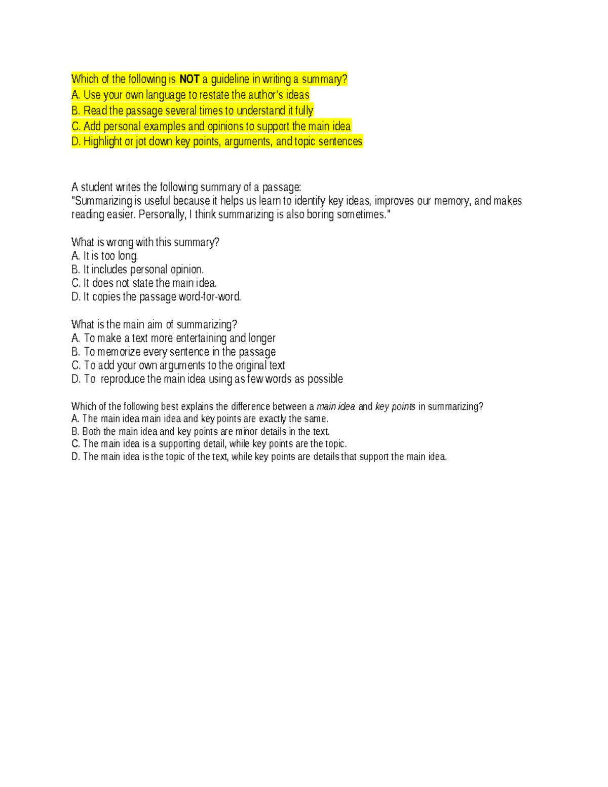 Summarizing Guidelines and Questions for Effective Writing - Studocu