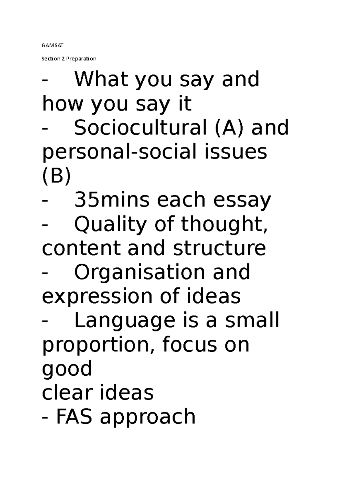 Gamsat Notes - GAMSAT Section 2 Preparation What you say and how you ...